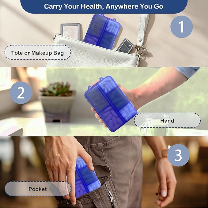 2026 New Extra Large Pill Box with Medicine Labels Travel Essentials Daily Med Container Mini Medication Organizer Storage Organizer Case 7 Day Pill Organizer(Blue)