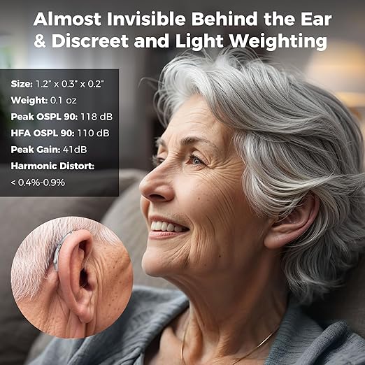 Rechargeable Hearing Aids for Seniors Adults, Advanced Multi Channel Digital BTE Hearing Assist, with Recycle Charging Case for 125 Hrs Backup Power, Auto-On/Off, Pair, Lucid508