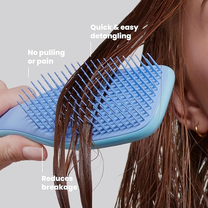 Tangle Teezer Ultimate Detangler Brush, Straight to Wavy, Denim Blues | Patented two-tier, regular-flex teeth reduce breakage & split ends on wet or dry hair; Shower-friendly hairbrush for all ages