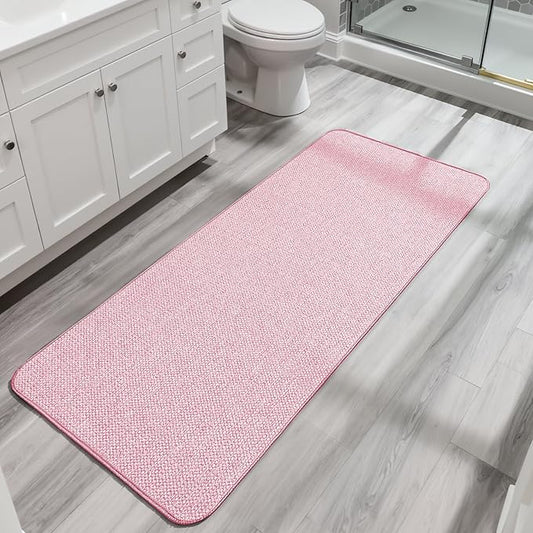 Bath Mat,Ultra Thin Bathroom Runner Rugs,Large Bath Mats for Bathroom,Quick Dry,Non-Slip,Machine Washable,Low Pile,Bath Rug,Shower Outside,Sink,Home Decor Accessories.Pink,3'x5'(36x60inch)