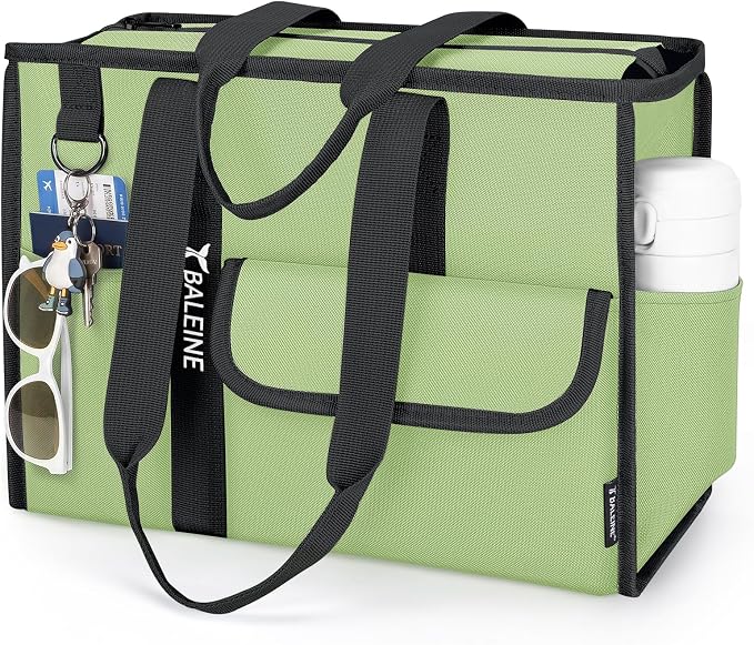 BALEINE Large Utility Tote Bag with Reinforced Bottom, Multi Pockets Foldable Tote Bag for Nurse, Travel, Work