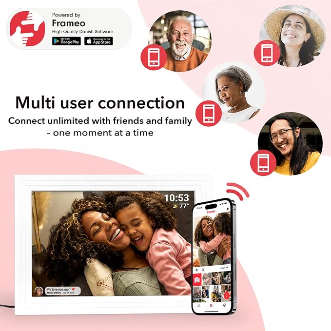 10.1" Frameo Digital Picture Frame WiFi Instant Photo Sharing Gift | Instant Photo & Video Sharing,1280x800 HD IPS Touch Screen, 32GB Storage, SD Card Support, Private Sharing & Gift for Parents