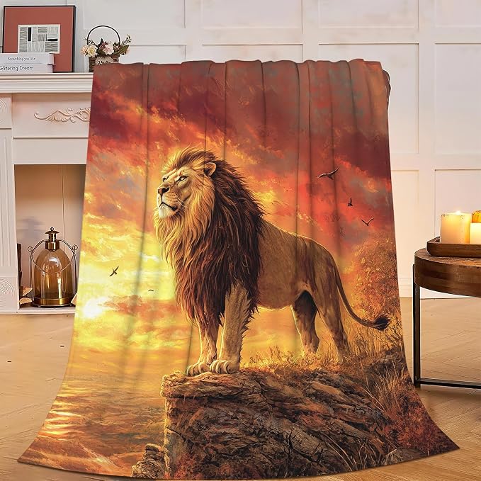 Lion Blanket Soft Cozy Lion Fleece Throw Blanket Warm Lightweight Animal Flannel Plush Bedding Stuff Decor Blankets Gifts for Lover Girls Boys Kids Women Adults Bed Travel 40"x50"