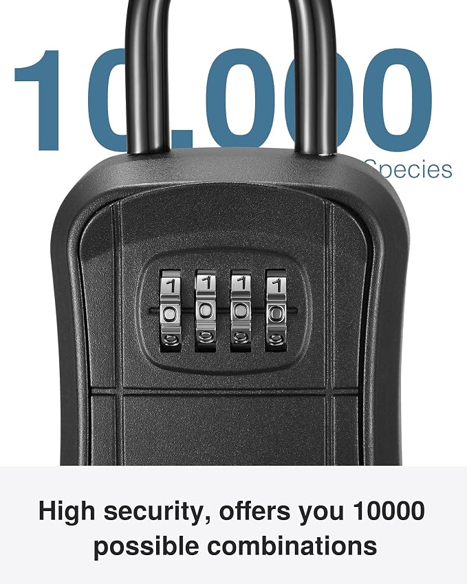 Puroma Key Lock Box Outdoor 4 Digit Code Combination Lockbox House, 1 Black | For Contractors Guest Realtor Storage Keys, Portable, Home Wall Mount, Resettable, Combination, Weatherproof, High-capacity