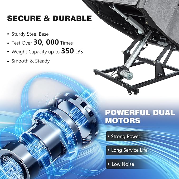 Trustyue Power Lift Recliner Chair, 180° Lay Flat Recliner, Lift Chair with Massage and Heat, Standing Assistance, Living Room Chair for Elderly People Chenille, Grey