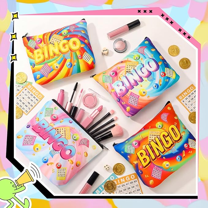 20 Pcs Bingo Gifts for Women Bingo Makeup Bags Dice Game Makeup Bags Casino Lover Gifts Travel Zipper Pouch Dice Game Present Birthday Present for Women Players