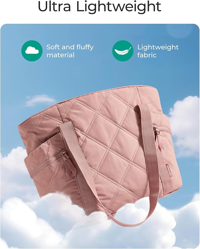 BAGSMART Crush Tote Bag for Women, 20L Puffer Work Tote with Zipper | Quilted Nurse Hospital Bag For Travel College Gym