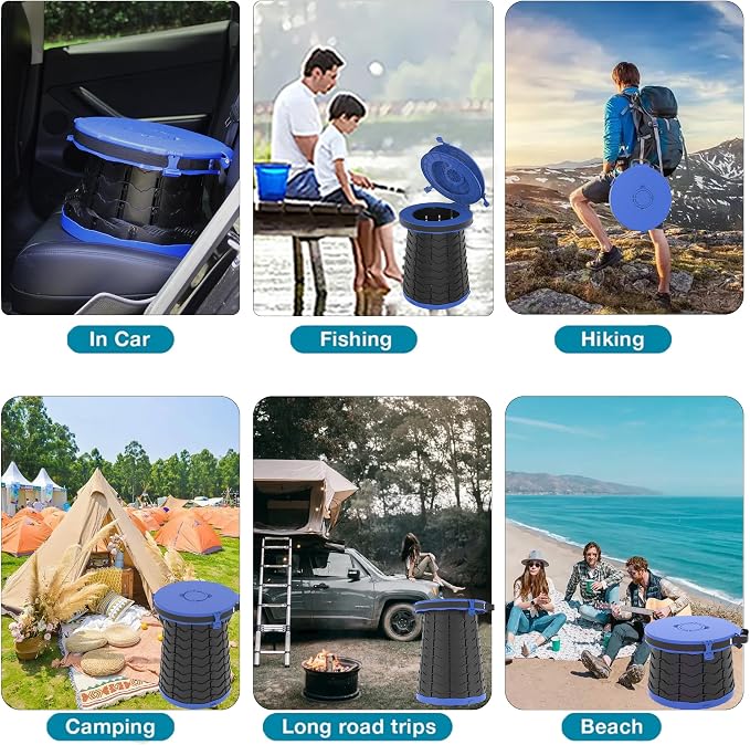XXL Portable Toilet for Camping,880lbs Capacity,19.7" H Adjustable Outdoor Toilet with 7 Garbage Bags,Porta Potty for Adults,Collapsible Luggable Loo for Camping