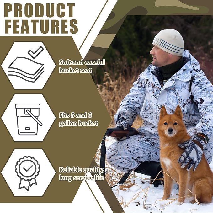 Lewtemi 2 Pcs 5 Gallon Bucket Seats 360 Degree Swivel Bucket Seat Lid Green Camo Padded Cushion Waterproof Cover for Dove Duck Hunting Fishing Baseball Softball Gardening Camping Outdoor Gear