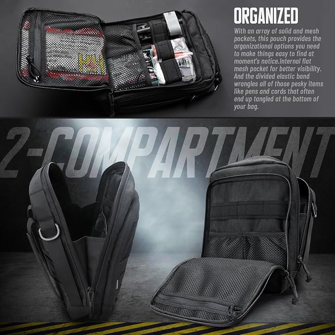 WYNEX Tactical Molle Admin Pouch, Molle Pouches of Double Layer Design | Utility EDC Pouch Organizer, Modular Tool Pouch, Medical EMT Attachment Bag,Large Capacity, Elastic Webbing Insert Panel