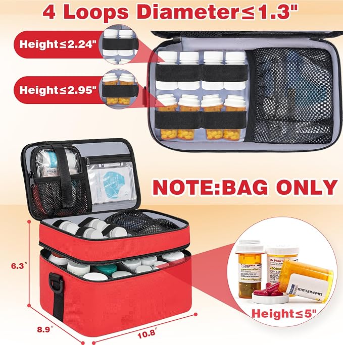 2 Layers Medicine Organizer Bag with Portable Pouch, Pill Bottle Organizer Bag, Lockable Medical Travel Case for Pills, Vitamin, Medical Supplies
