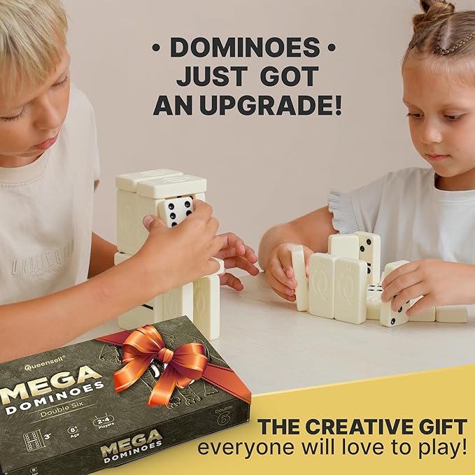 Mega Large 3" Dominoes Set for Adults and Kids – Dominoes Double 6 Classic Board Games – Double Six Domino Set with 28 Tiles and Gift Case, Juegos de Mesa (MEGA)