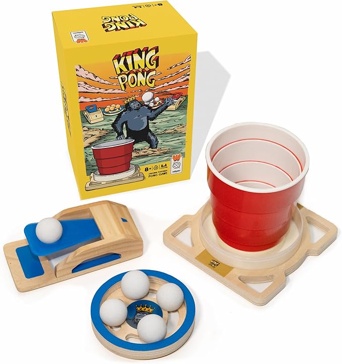 King Pong Original Shot Making Portable Pong Card Game for Kids, Teens & Adults | 1-4 Players | 12 Mini Games Included | Family Game Night, Travel & Party Fun