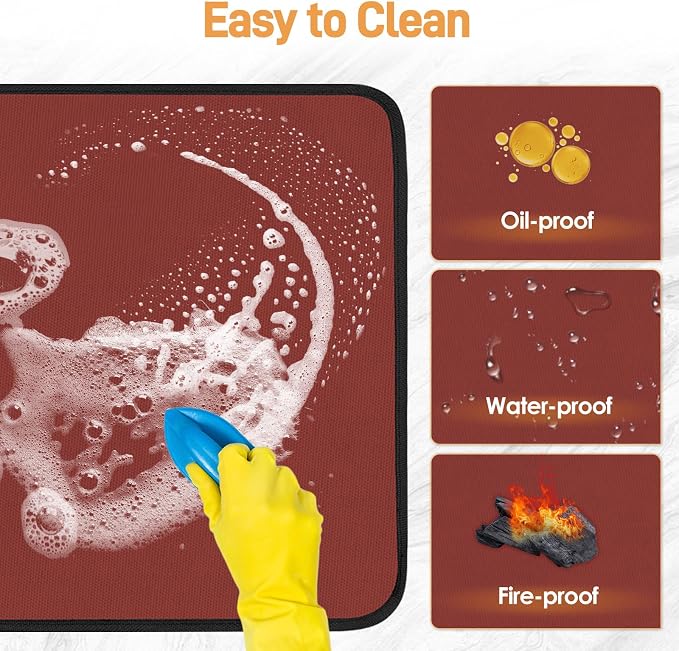 Heat Resistant Mats for Countertop fits Tabletop Grill, 25x19x0.04in, Red | 1022℉ Fireproof grill mat for countertop/table protection, fits gas/charcoal grills, pizza ovens, fits Blackstone & Ninja