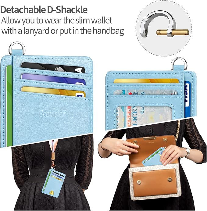 Slim Minimalist Front Pocket Wallet, RFID Blocking Credit Card Holder Wallet with Detachable D-Shackle for Men Women