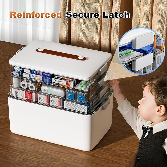 funest 4- Tier Medicine Storage Box Organizer Portable First Aid kit Box Sewing, Art, Craft with Handle, Multipurpose Medical Supply Organizer with Removable Tray 4-Tier Medicine Organizer Set
