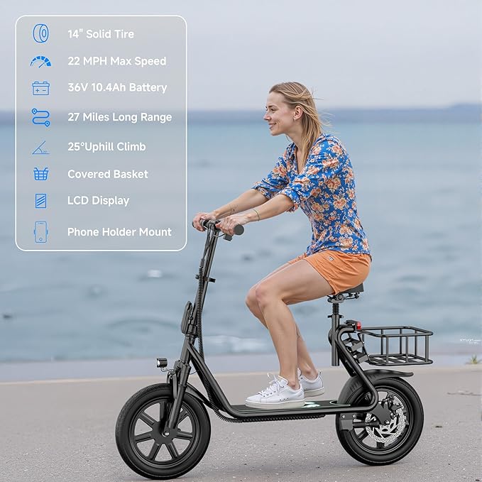 Electric Scooter - 8.5"/10'' Solid Tires, 350W/500W Motor, Up to 19-22MPH and 21-24Miles Long-Range Portable Commuting Scooter for Adults with Double Braking System and App