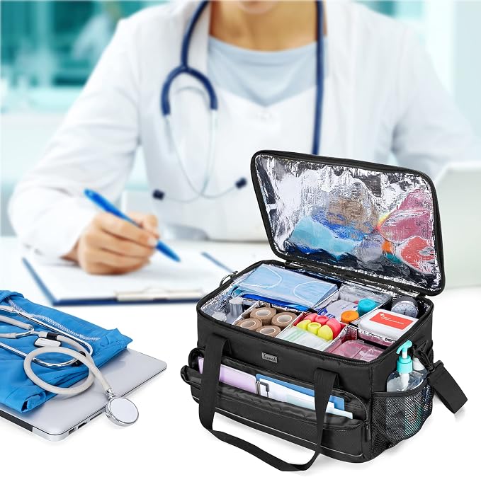 Trunab Large Insulated Medical Bag with Dividers, Easy-Clean Trauma Pouch | Empty Bag for Custom Setup, Ideal for Home/Travel/Camping, Wipe-clean Interior