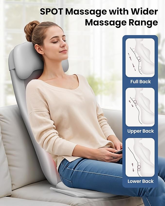 COMFIER Shiatsu Back Massager with Heat, Deep Tissue Kneading Chair Massager with Vibration, 2D/3D Shiatsu Massage Seat Cushion, Full Back Massage Chair Pad