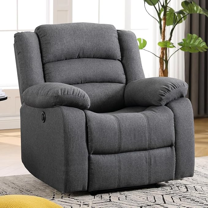 Power Recliner Chair for Adults, Oversized Electric Recliner with Soft Cushion and Back, Upholstered Soft Fabric Reclining Chair for Living Room, Bedroom, Grey