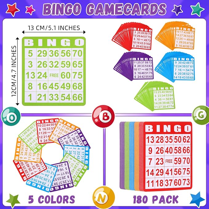 Crtiin 228 Pack Game Cards and Dot Daubers Set Includes 180 Bingo Cards and 48 Dot Markers Supplies Calling Card Set for Kids Preschool Children, Large Groups, Family Gathering Activity, Game Night
