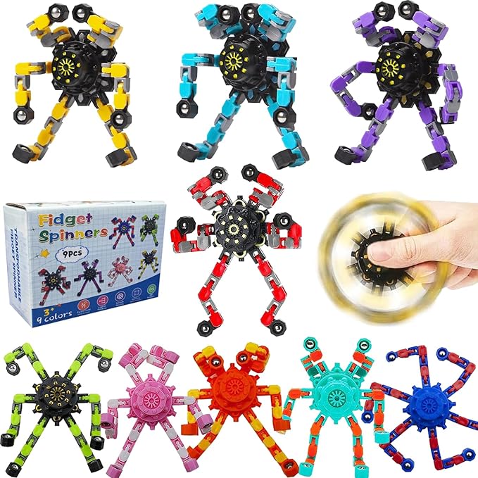 Transformable Fidget Spinners 9-Pack – Sensory Toys for Kids & Adults with ADHD, Autism, Anxiety Relief