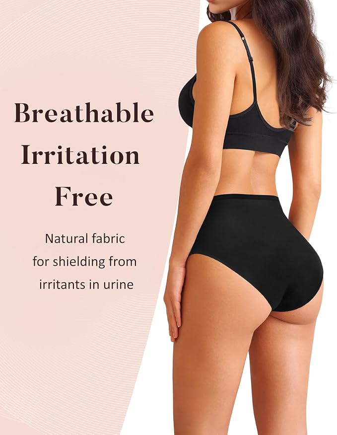AIRCUTE Washable Urinary Incontinence Protective Underwear for Women Leak Proof Absorbent Reusable Panties 60ML 1 Pack (Black, Small)