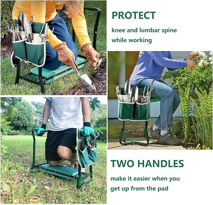 BESTHLS Garden Kneeler and Seat - Heavy Duty Folding Stool with Thick Pad, 2 Tool Pouches, 330 lbs Capacity - Knee & Back Support, Perfect for Seniors, Women, Men