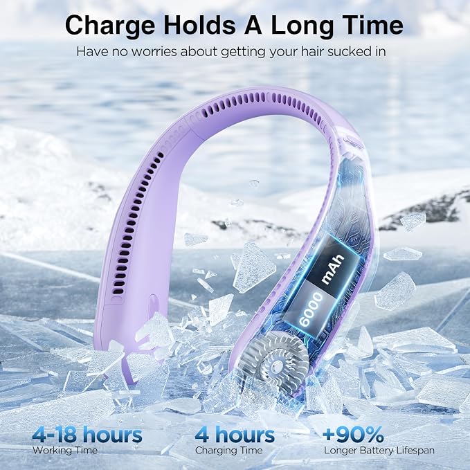 Hotsales Neck Fan, Bladeless Fan That Blows Cold Air, Portable Rechargeable | 6000 mAh Battery, 3 Speeds, Hands Free Wearable Personal Cooling Fan for Men and Women, Travel, Outdoor, USB Rechargeable