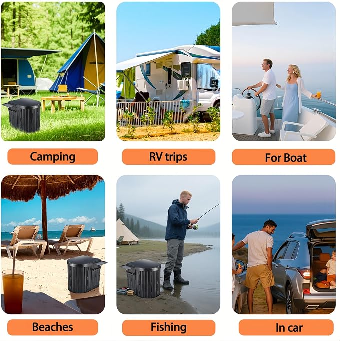 UOPBYEA Portable Camping Toilet for Adults With Urine Gel & Leak-Proof Bags | Washable, 12-Inch Extra Wide Seat, With Handle and Bracket, For Camping, Tent, Outdoor, Travel, RV, Car, Beach, Trucker, Boat