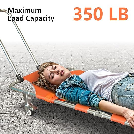 Folding Stretcher for Medical Emergency with Trolley 4 Wheels and Straps, Aluminum Alloy Portable Emergency Medical Stretcher for Hospital, Clinic, Home, Sports Venues, Ambulance