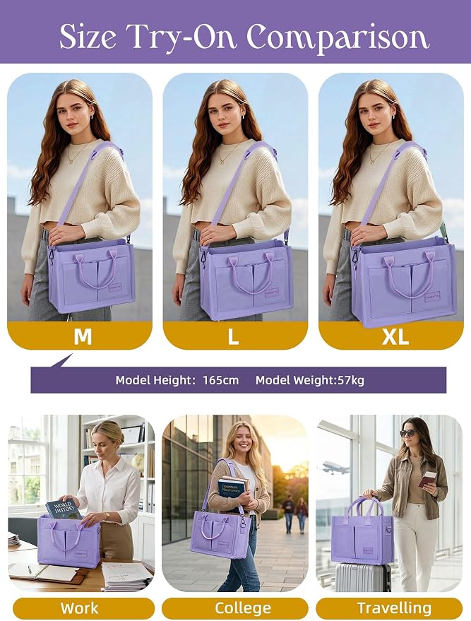 FIORETTO Canvas Tote Bag for Women with Zipper Closure & Individual Compartments for Work College for Teacher & Nurse