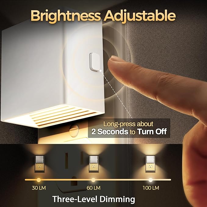 DORESshop LED Night Lights Plug into Wall [2 Pack], Plug in Nightlight, 3 Level Brightness Adjustable Night Light, Dusk to Dawn Sensor, Nightlights for Adults, Bedroom, Bathroom, Hallway, White