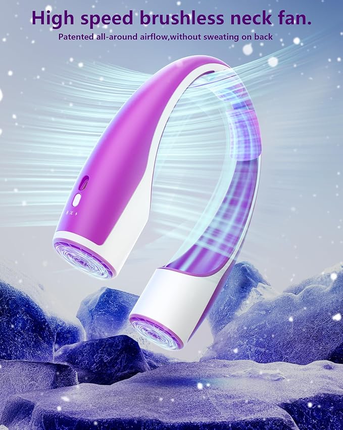 Rohent Neck Fan Portable for Women: High Speed Faster Cooling Neck Fan 4 Speeds Wind - Super Light Ultra Quiet Rechargeable Personal Fan for Fashion Women 13-35Y Girls - Purple