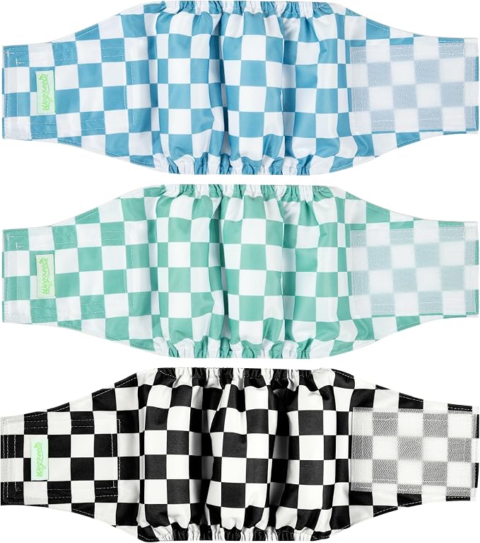 wegreeco Washable Male Dog Belly Band (Stylish Pattern)- Pack of 3 - Washable Male Dog Belly Wrap, Dog Diapers Male (Blue, Green, Black Checkerboard, Large)