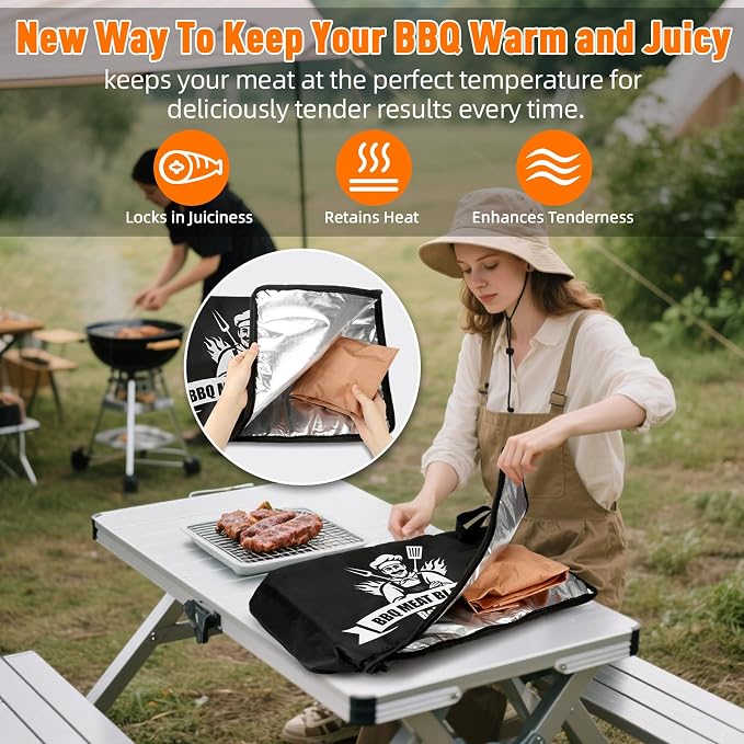 Upgraded BBQ Blanket for Resting Meat - Air Fryer Kitchen Camping Baking Party Essential -Smoker Accessories Brisket Blanket - Insulated Meat Resting Bag with Wide Mouth for Steak/ Pork Shoulder/ Turkey - Birthday Anniversary BBQ Accessories Grilling G...