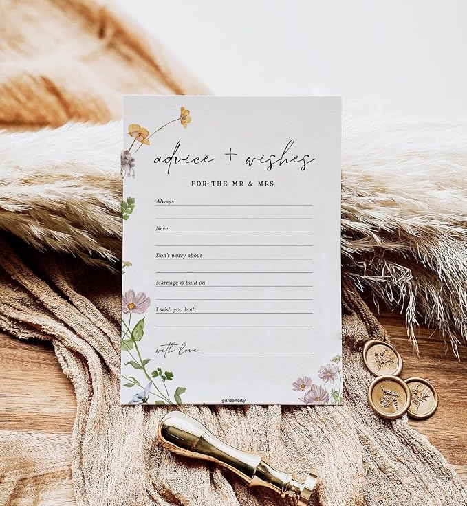 GardenCity Advice and Wishes for the Mr and Mrs, Bridal Shower Games for 50 Guests, Wildflower