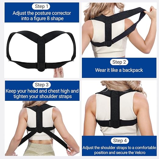 Posture Corrector for Women & Men - Adjustable Upper Back Brace Straightener Suitable for Lumbar, Shoulder, Neck, Scoliosis, Providing Comfortable Elastic Support and Pain Relief