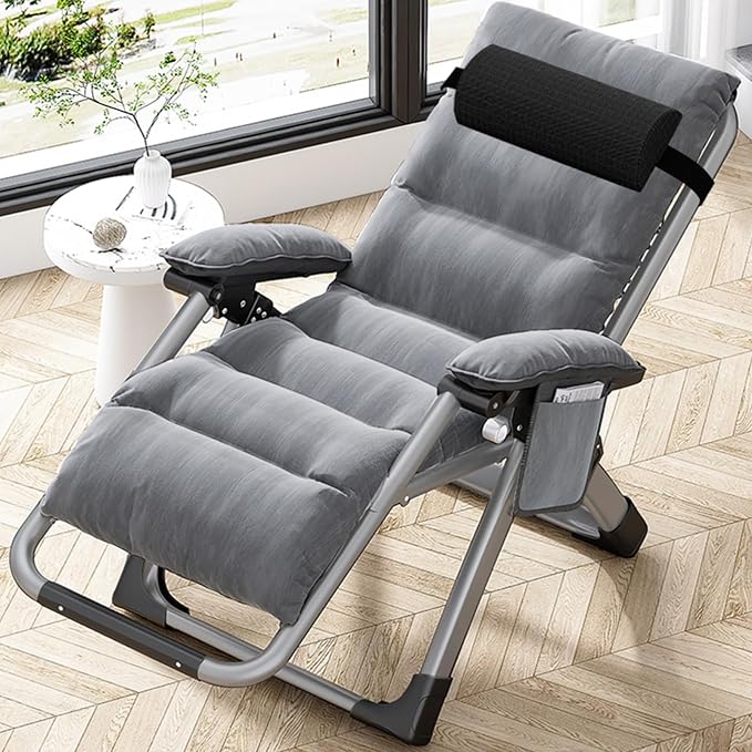 Comfy Folding Recliner Chair -Bedroom Living Room Chairs | Patio Lounge Chair with Removable Cushion for Indoor Outdoor