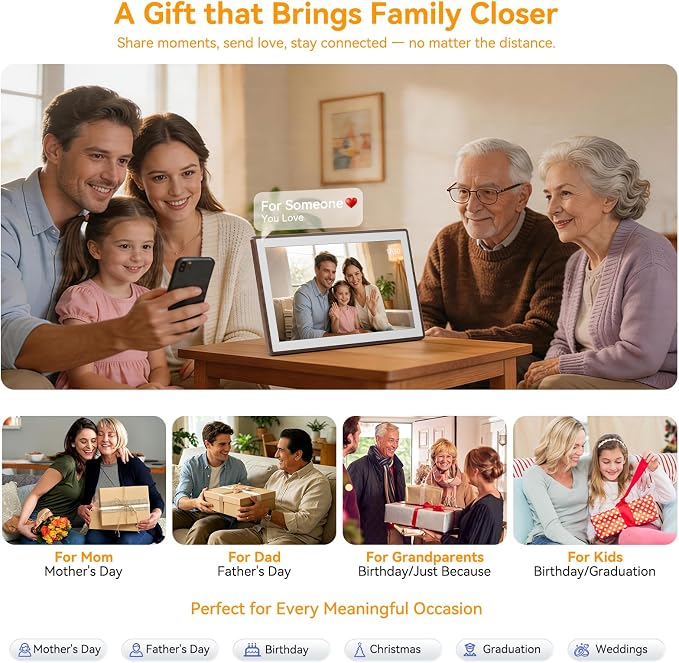 15.6" Smart Digital Calendar - No Subscription Family Hub with Calendar Sync, Meal Planner, Photo & Video Display, Touch Screen, Wall & Desk Mount, Gifts for Women Men (Walnut)