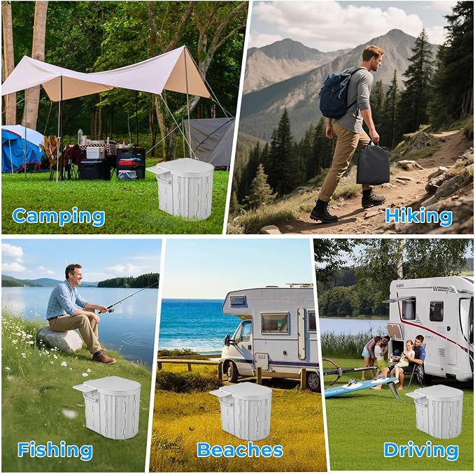 Portable Toilet for Adults, Foldable Plastic Toilet, with Lid and Paper Holder Travel Porta Potty for Adults Camping, Hiking, RV, Fishing, Beach, Road Trip, Truck, Hunting