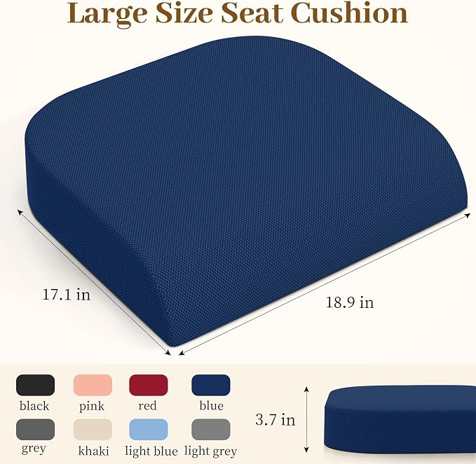 TranquilRelax 2XL Memory Foam Seat Cushion for Office Chair, 3.7-Inch, Blue | Medium-firm Support for Long Sitting, Washable Mesh Cover, Non-slip Base, Perfect for Car Seats & Short Drivers