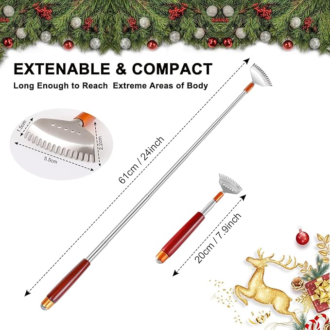 Back Scratcher, Long Back-Scratcher Extendable for Women Men Adults, Wide Claw/Solid Handle/Massage Roller, Portable Metal Head Body Hand Scratcher Massager