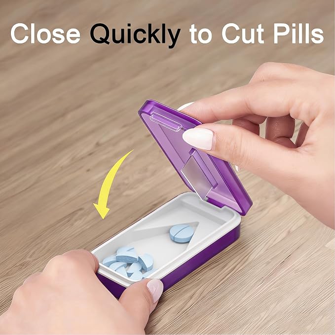 BUG HULL Pill Cutter with Removable Silicone Pad, Slim Pill Splitter, Pill Cutter Splitter for Small and Tiny Pills, Pill Cutters for Small or Large Pills Professional- Purple