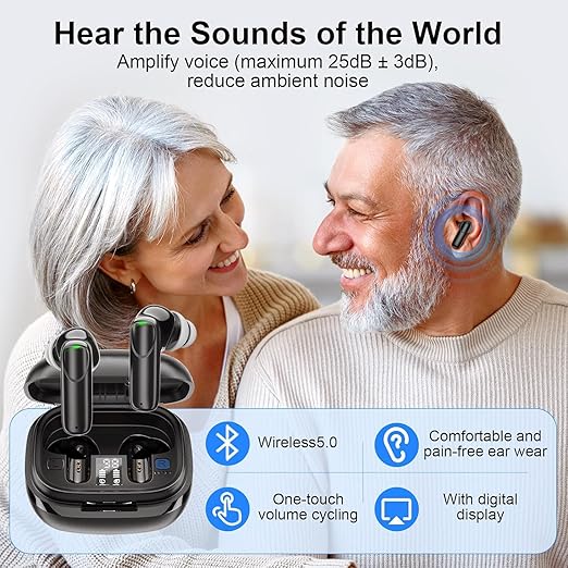Digital Hearing Aids with Cleaner Kit,Noise Cancelling Hearing Amplifiers for Seniors with Bluetooth Cleaner Cleaning Kit,Rechargeable OTC Hearing Aids with Crystal Clear Sound, and LED Power Display (Black)