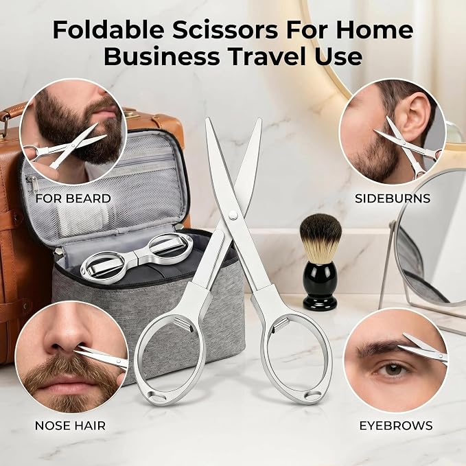 Beard Brush, Shaving Brush, Beard Comb, Beard Scissors Set | Beard Brush Set with 100% Boar Bristle Walnut Wood Beard Brush, Shaving Brush & Foldable Scissors, Gift for Men
