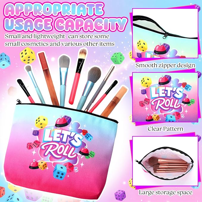 12 Pcs Bunco Gifts for Women Bunco Makeup Bags Let's Roll Dice Game Makeup Bags Casino Lover Gifts Travel Zipper Pouch Dice Game Present Birthday Present for Women Players