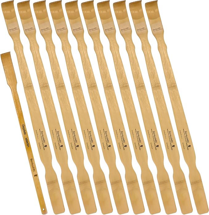 BambooMN 10x 25 Bamboo Back Scratcher Shoe Horn & Travel Size - 11 Total Units