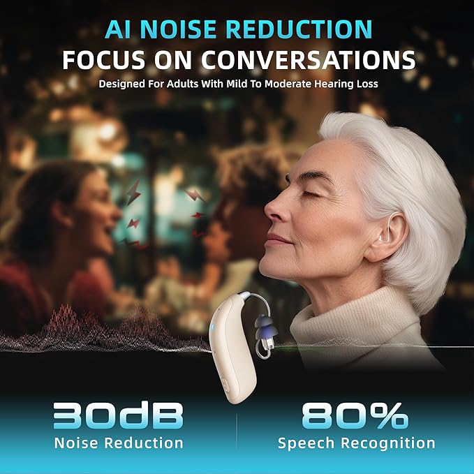 FLYSOUND PureHear Pro Bluetooth OTC Hearing Aids for Seniors & Adults | 60dB High Gain, Whistle-Free Premium AI Sound Algorithm | 80% Improved Speech Recognition | Enhanced App & Bluetooth Streaming