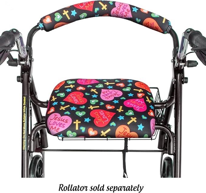 Top Glides Jesus Loves Me Universal Rollator Walker Seat and Backrest Covers (Christian)